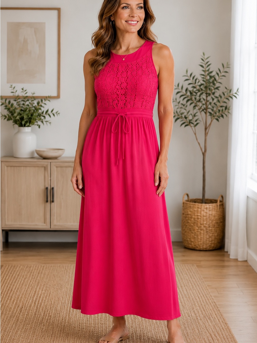 Allison Brittney Pink Lace Maxi Dress – Size Large